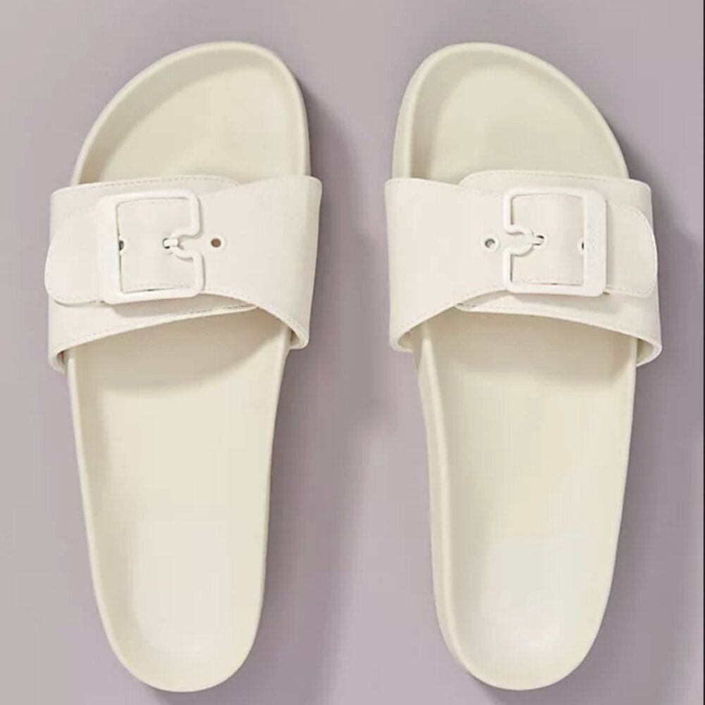 Dr. Scholl's Cream Slide Sandals with Buckle